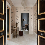 Обои ручная роспись Fishes Blue Pearl on Tarnished Silver gilded silk with pearlescent antiquing варинант исполнения - 2 | Loft Concept в Екатеринбурге