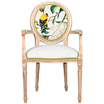 Стул с подлокотниками золотистый из бука с изображением птиц и цветов Blooming Birds 2 варинант исполнения - 1 | Loft Concept в Екатеринбурге