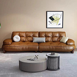 Диван кожаный с каркасом из массива дерева Medieval Furniture варинант исполнения - 1 | Loft Concept в Екатеринбурге