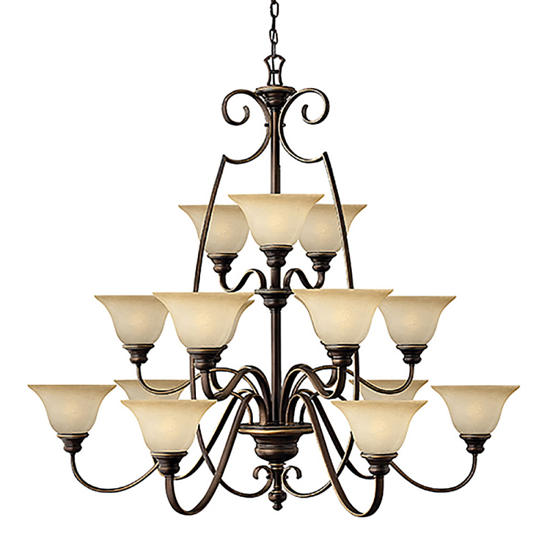 Люстра трехъярусная бронзового цвета с 15-ю кремовыми плафонами в форме чаш Hinkley Бронза Бежевый в Екатеринбурге | Loft Concept 