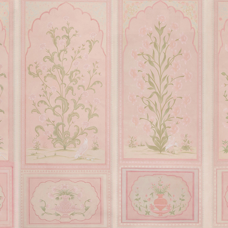 Обои ручная роспись Jharokha Arches Original colourway on pink painted Xuan paper  в Екатеринбурге | Loft Concept 