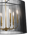 Люстра цвета латунь с 6-ю лампами свечами внутри цилиндрического абажура из черных металлических реек Kichler варинант исполнения - 3 | Loft Concept в Екатеринбурге