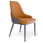 Стул оранжевый с высокой спинкой из искуственной кожи на серых металлических ножках Enigma Orange варинант исполнения - 1 | Loft Concept в Екатеринбурге