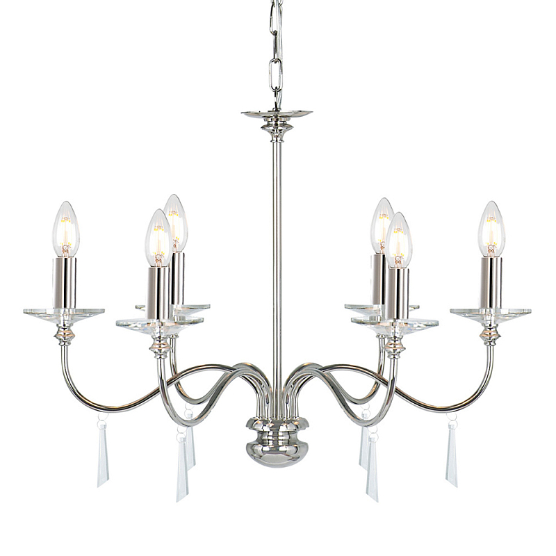 Люстра цвета никель с прозрачными стеклянными подвесками в форме капель Elstead Lighting Никель Прозрачное Стекло в Екатеринбурге | Loft Concept 