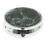 Таблетница карманная круглая с 3-мя отделениями с зеркалом и накладкой из натурального камня Серафинит Silver Stone Pillboxes варинант исполнения - 3 | Loft Concept в Екатеринбурге