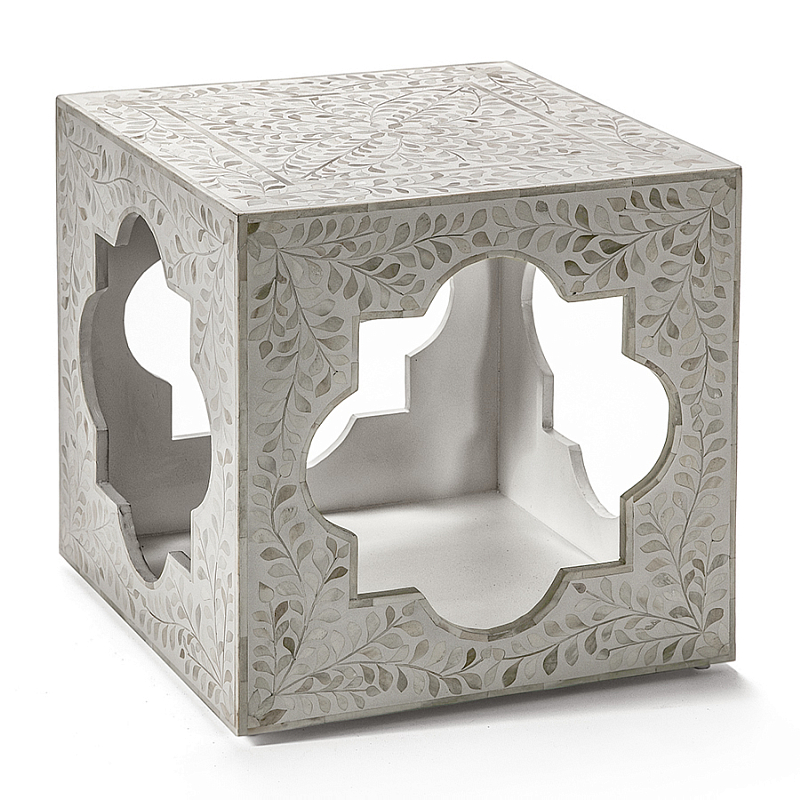 Приставной столик с перламутром Bone Inlay Side Table Floral Design ivory ( слоновая кость ) в Екатеринбурге | Loft Concept 