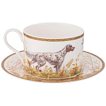 Чайная пара из фарфора с изображением собаки и уток 300 мл Hunting Porcelain Collection варинант исполнения - 1 | Loft Concept в Екатеринбурге