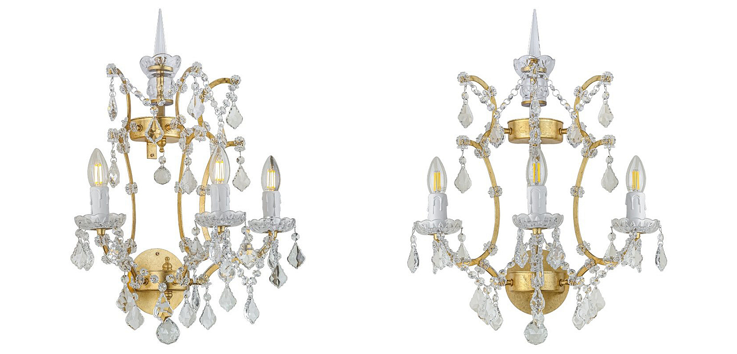 Бра 19th c. Rococo IRON & CLEAR CRYSTAL Gold Wall Lamp Бра 19th c. Rococo IRON & CLEAR CRYSTAL Gold Wall Lamp - Loft-Concept в Екатеринбурге