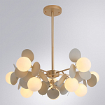 Люстра на штанге с 10-ю белым шарообразным плафоном и декоративными металлическими элементами в виде лепестков серого цвета Matisse варинант исполнения - 2 | Loft Concept в Екатеринбурге