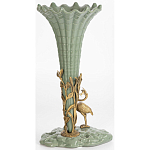 Ваза зеленая фарфоровая с волнистым краем с бронзовой фигуркой журавля Eden Garden  варинант исполнения - 3 | Loft Concept в Екатеринбурге