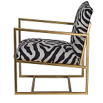 Кресло с металлическим золотистым каркасом и мягкой обивкой с чёрно-белым принтом зебры Wild animals варинант исполнения - 2 | Loft Concept в Екатеринбурге