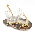 Икорница с ложкой с декором "Кадушка" с гравировкой на подставке из натурального камня Агат Decorative Cavair Dishes варинант исполнения - 2 | Loft Concept в Екатеринбурге