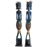 Комплект из 2-х деревянных статуэток Asmat Tall Statuettes Blue Green варинант исполнения - 1 | Loft Concept в Екатеринбурге