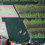 Обои ручная роспись Mahal Garden Original colourway on blue painted Xuan paper варинант исполнения - 2 | Loft Concept в Екатеринбурге