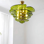 Люстра из оливкового стекла в форме листьев лотоса Glass Pink Sculpture варинант исполнения - 2 | Loft Concept в Екатеринбурге