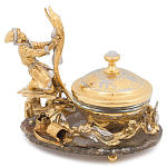 Икорница с декором "Емеля" с гравировкой на подставке из натурального камня Агат Decorative Cavair Dishes варинант исполнения - 1 | Loft Concept в Екатеринбурге