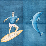 Плитка с узором Дельфин Серфингист варинант исполнения - 1 | Loft Concept в Екатеринбурге