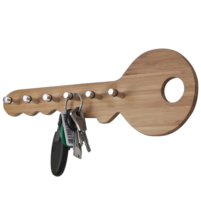 Настенная деревянная вешалка ключница в виде ключа Wooden Key Key Holder Древесина Хром в Екатеринбурге | Loft Concept 