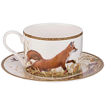 Чайная пара из фарфора с изображением утки и лисы 300 мл Hunting Porcelain Collection варинант исполнения - 1 | Loft Concept в Екатеринбурге