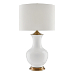 Настольная лампа белого цвета с фарфоровым основанием и латунными акцентами и тканевым абажуром Currey & Company варинант исполнения - 1 | Loft Concept в Екатеринбурге