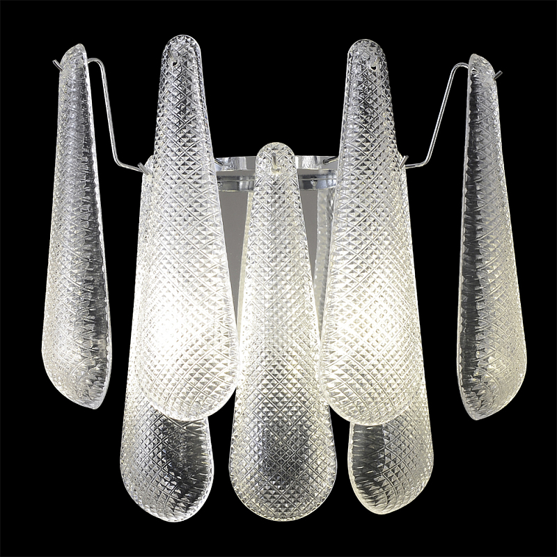 Бра с подвесками из рифленного стекла в форме капель на основании цвета хром Textured Glass Прозрачное Стекло Хром в Екатеринбурге | Loft Concept 