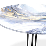 Стол журнальный с круглой бело-голубой столешницей из стекла White and Blue Marble варинант исполнения - 3 | Loft Concept в Екатеринбурге