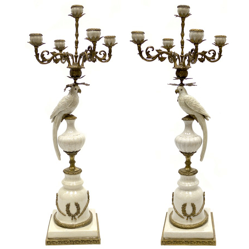 Подсвечник Candlestick White Parrot Белый Бронза в Екатеринбурге | Loft Concept 