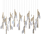 Люстра с золотистыми трубками и прозрачными стеклянными листьями на подвесах Sylva  варинант исполнения - 1 | Loft Concept в Екатеринбурге