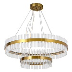 Люстра подвесная двухъярусная с золотистымыми кольцами и прозрачными стеклянными элементами Ring Horizontal варинант исполнения - 1 | Loft Concept в Екатеринбурге