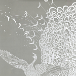 Обои ручная роспись в стиле Арт-деко Whistler Peacocks Special Colourway on Pale Grey dyed silk варинант исполнения - 2 | Loft Concept в Екатеринбурге