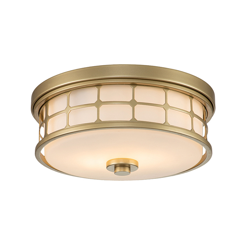 Потолочный светильник для ванных комнат цвета латунь в виде металлической клетки с геометрическими узорами Quoizel Латунь Белый в Екатеринбурге | Loft Concept 