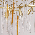 Люстра линейная золотого цвета с декоративными ветвями и длинными стеклянными подвесками в форме сосулек Droplet Chandelier варинант исполнения - 3 | Loft Concept в Екатеринбурге