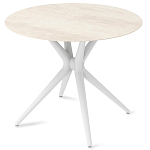 Стол обеденный с круглой столешницей из керамики на четырех белых ножках Sand Ceramics варинант исполнения - 2 | Loft Concept в Екатеринбурге