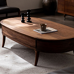 Кофейный стол овальный из дерева с 2-мя ящиками Coffee Walnut Table варинант исполнения - 3 | Loft Concept в Екатеринбурге