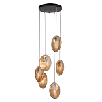 Люстра каскадная с 6-ю стеклянными круглыми плафонами янтарного цвета Savio Glass Disc Light варинант исполнения - 2 | Loft Concept в Екатеринбурге