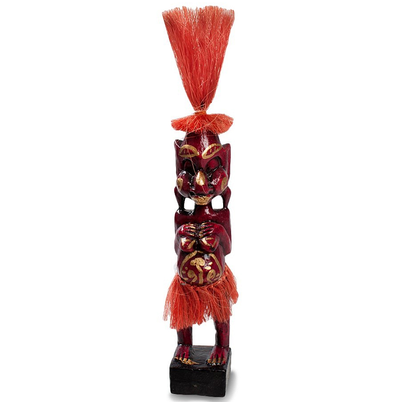 Деревянная декоративная статуэтка Asmat Red Straw Headdress Statuette Red Красный Золотой в Екатеринбурге | Loft Concept 