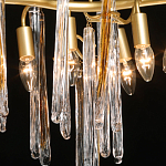 Люстра линейная золотого цвета с декоративными ветвями и длинными стеклянными подвесками в форме сосулек Droplet Chandelier варинант исполнения - 4 | Loft Concept в Екатеринбурге