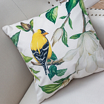 Декоративная подушка бежевая с изображением птиц и цветов Blooming Yellow Birds варинант исполнения - 2 | Loft Concept в Екатеринбурге