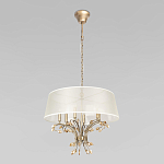 Люстра подвесная круглая с тканевым полупрозрачным абажуром и подвесками 6 ламп Gilded Elegance варинант исполнения - 2 | Loft Concept в Екатеринбурге