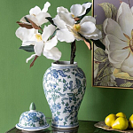 Ваза с крышкой и зелено-голубым рисунком на белом фоне 51 см Blue & White Ornament варинант исполнения - 4 | Loft Concept в Екатеринбурге