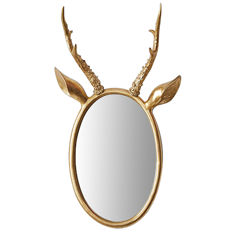 Овальное зеркало с декором оленьи рога Golden Deer Mirror Золотой в Екатеринбурге | Loft Concept 