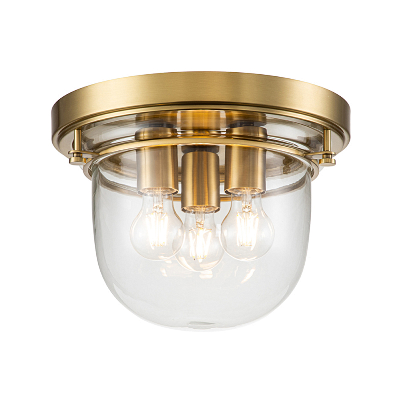 Потолочный светильник для ванных комнат с круглым стеклянным плафоном и тремя лампами Quoizel Латунь Прозрачное Стекло Хром в Екатеринбурге | Loft Concept 