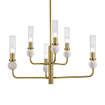 Люстра с 6-ю плафонами в форме стеклянных трубок и мраморных декоративных элементов Montreal варинант исполнения - 2 | Loft Concept в Екатеринбурге