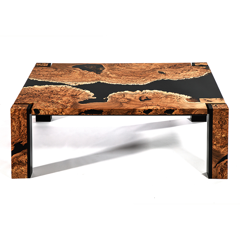 Кофейный Стол River in Autumn Elm Resin Coffee Table Охра Черный в Екатеринбурге | Loft Concept 