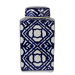 Ваза прямоугольной формы с крышкой и геометрическим узором в сине-белых цветах Blue & White Ornament  варинант исполнения - 1 | Loft Concept в Екатеринбурге