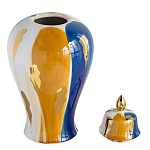 Ваза с крышкой и мазками синего и золого цвета на белом фоне Chinoiserie Ceramics варинант исполнения - 2 | Loft Concept в Екатеринбурге