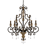 Люстра с подвесками из прозрачного стекла на кованом каркасе бронзового цвета в классическом стиле Quoizel варинант исполнения - 1 | Loft Concept в Екатеринбурге