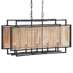 Люстра прямоугольной формы с чёрным каркасом и вставкой из плетеного материала Cage for Light варинант исполнения - 4 | Loft Concept в Екатеринбурге