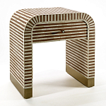 Тумбочка прикроватная с ящиком Tofino Stripes Bone Inlay Bedside Beige варинант исполнения - 2 | Loft Concept в Екатеринбурге