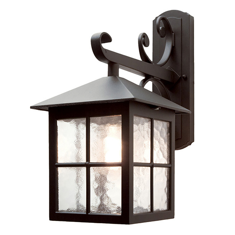 Настенный фонарь черного цвета в форме фонаря с решетчатым плафоном и фактурным стеклом Elstead Lighting Черный Прозрачное Стекло в Екатеринбурге | Loft Concept 